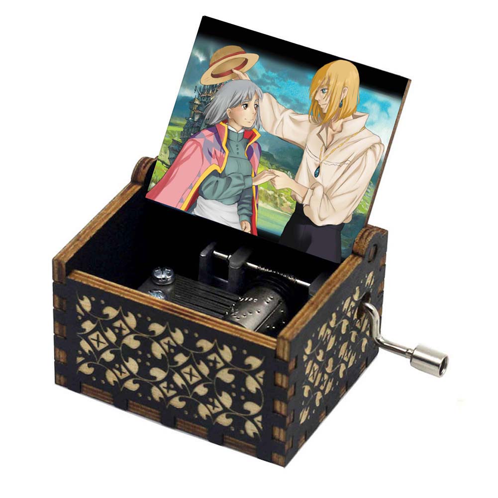 Anime Howl's Moving Castle Black Wooden Music Box Merry Go Round of Life Theme Fans Friends Mechanical Birthday Lovely Gifts
