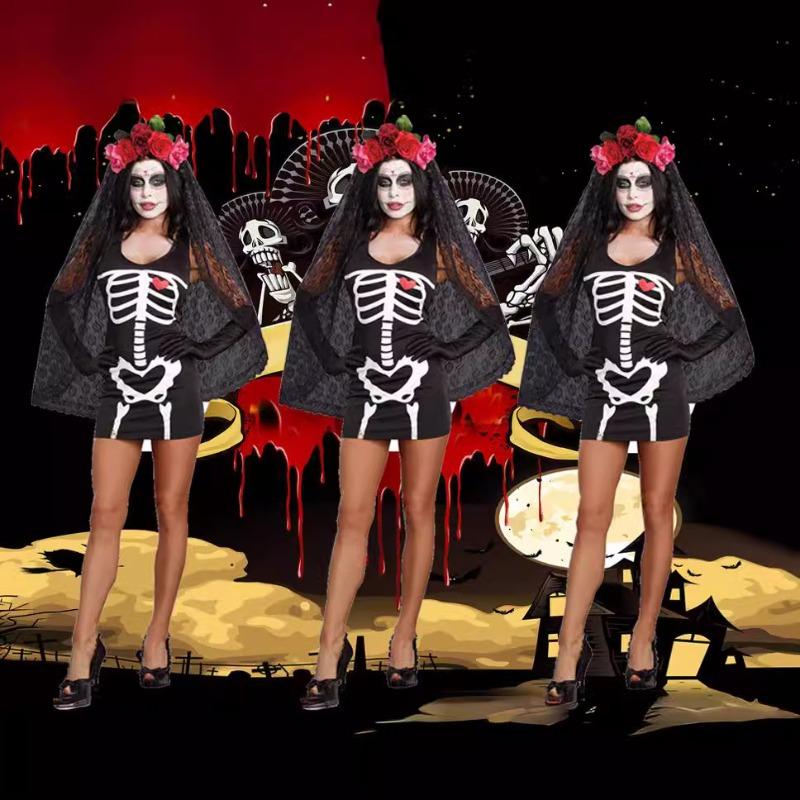 Костюм черепа, костюм зомби с гримасой, костюм для косплея на Хэллоуин невесты-вампира, сексуальная униформа, костюм на Хэллоуин