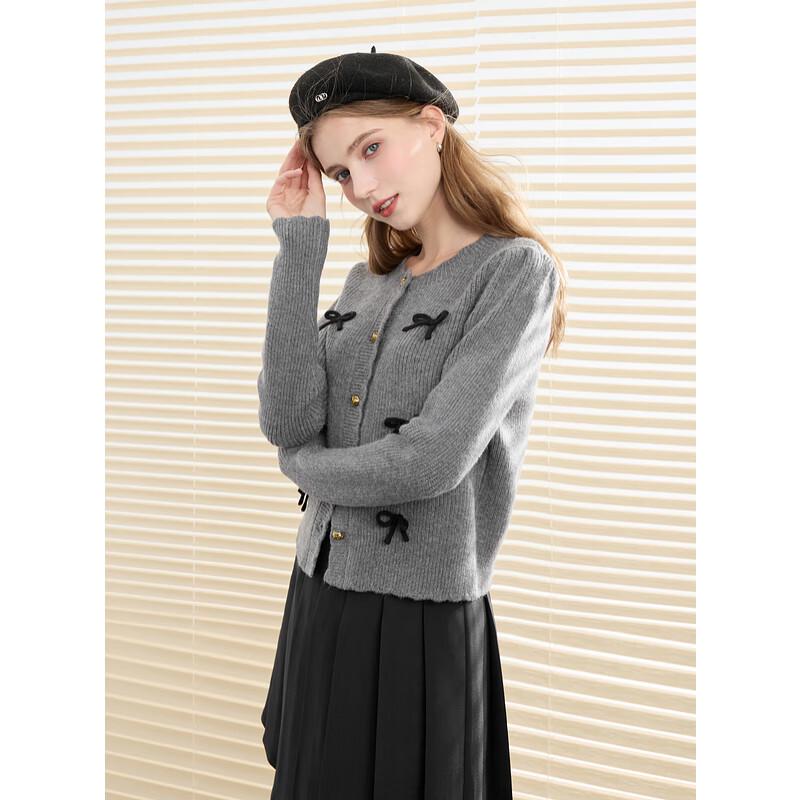 Sancai 2025 Autumn Miu-style Bow-Knot Round Neck Knit Cardigan