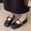 Женские туфли Мэри Джейн, новые дизайнерские туфли на плоской подошве с пряжкой и ремешком, кожаные мягкие женские туфли с квадратным носком, черные туфли на плоской подошве Zapatos Mujer