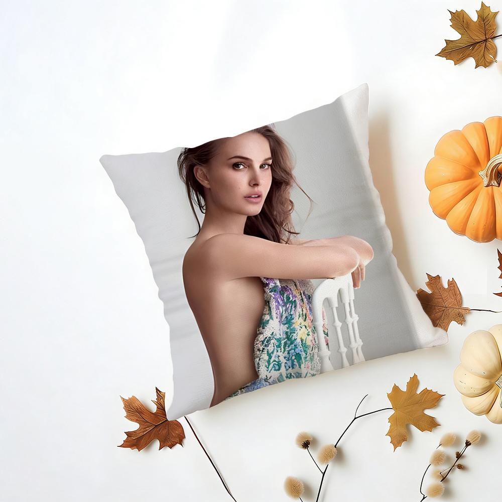NNatalie Portman Cushion Cover Washable Linen Pillowcase Soft  for Daily Sofa Bed Home Room Decor