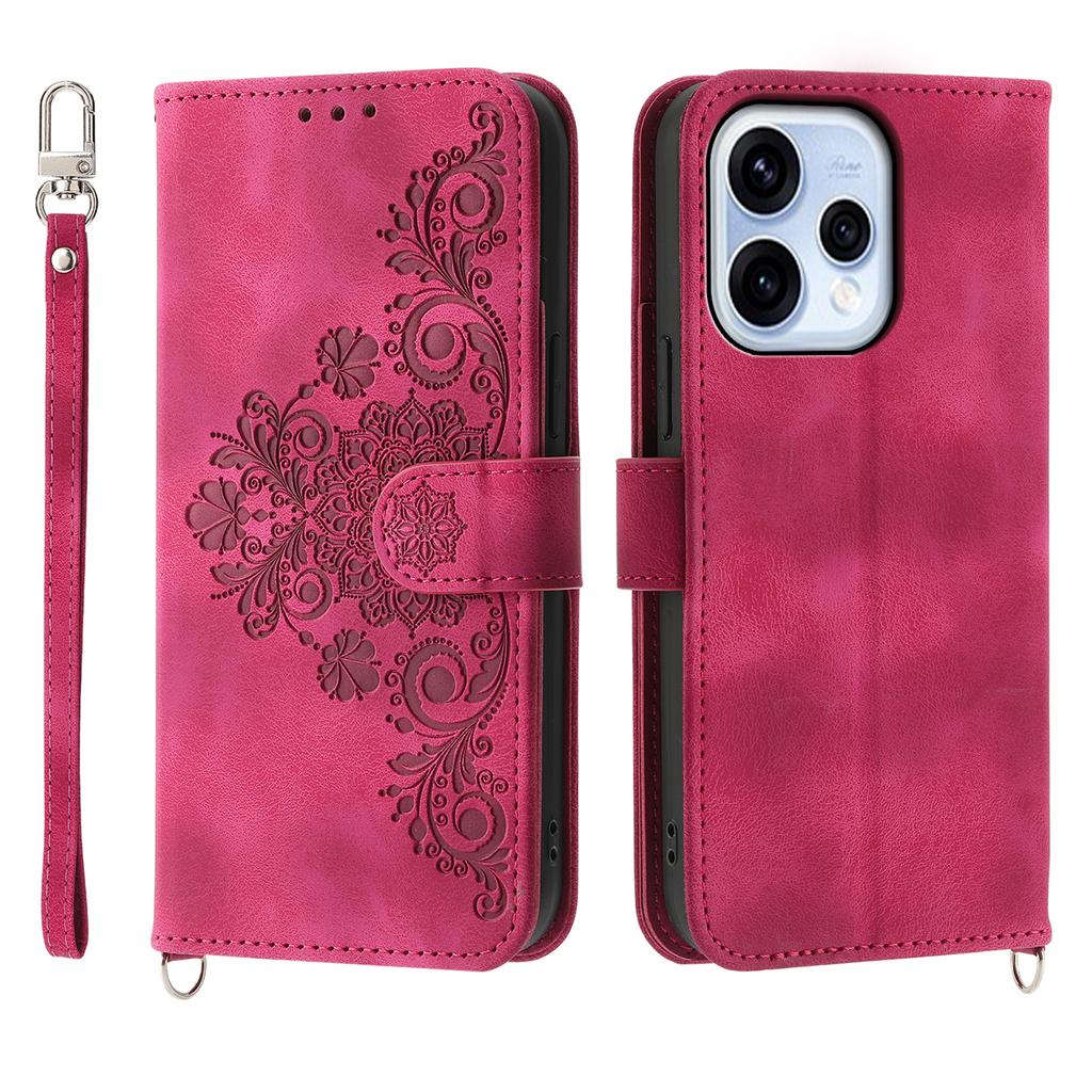 For Oppo Reno15 5G (Global) / Reno15c 5G (China) Wallet Case Flower Pattern PU Leather Phone Cover with Strap