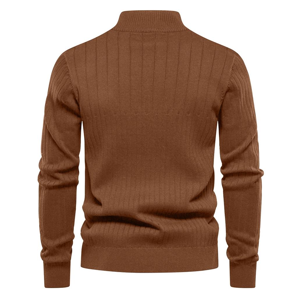 Men's Winter Solid Color Stand Collar Half Zipper Slim Fit Knit Long Sleeve Top
