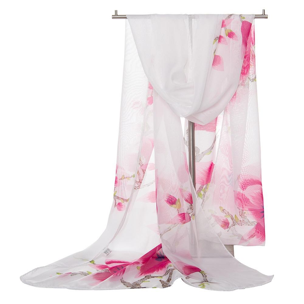 Flower Print Long Wrap Shawl 160*50cm Beach Gauze Scarf Elegant Shawl Silk for Women