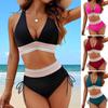 2 шт./компл. женский летний комплект бикини с v-образным вырезом в стиле пэчворк, цветной бюстгальтер с высокой талией, боковые плавки с завязками, быстросохнущая эластичная пляжная одежда