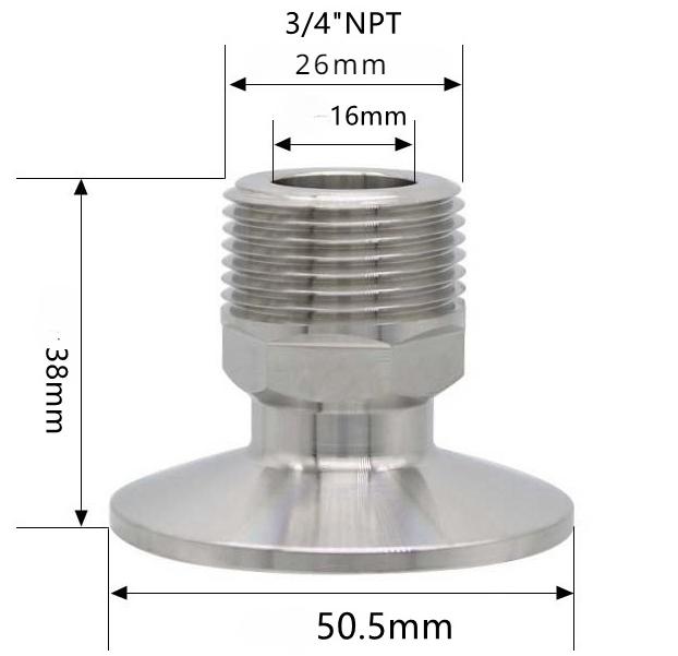 Шестигранник 1/4" 3/8" 1/2" 3/4" 1" 1-1/2" 2" NPT Наружная резьба x 0,5" 1,5" 2" Тройной зажим Соединительная труба Фитинг Нержавеющая сталь 304 316L Санитарный