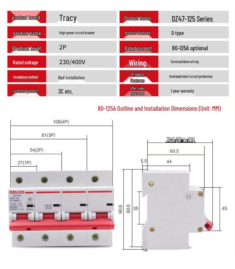 Delixi DZ47S Miniature Circuit Breaker: 2P, 16A, 20A, 32A, 63A Household Air Switch