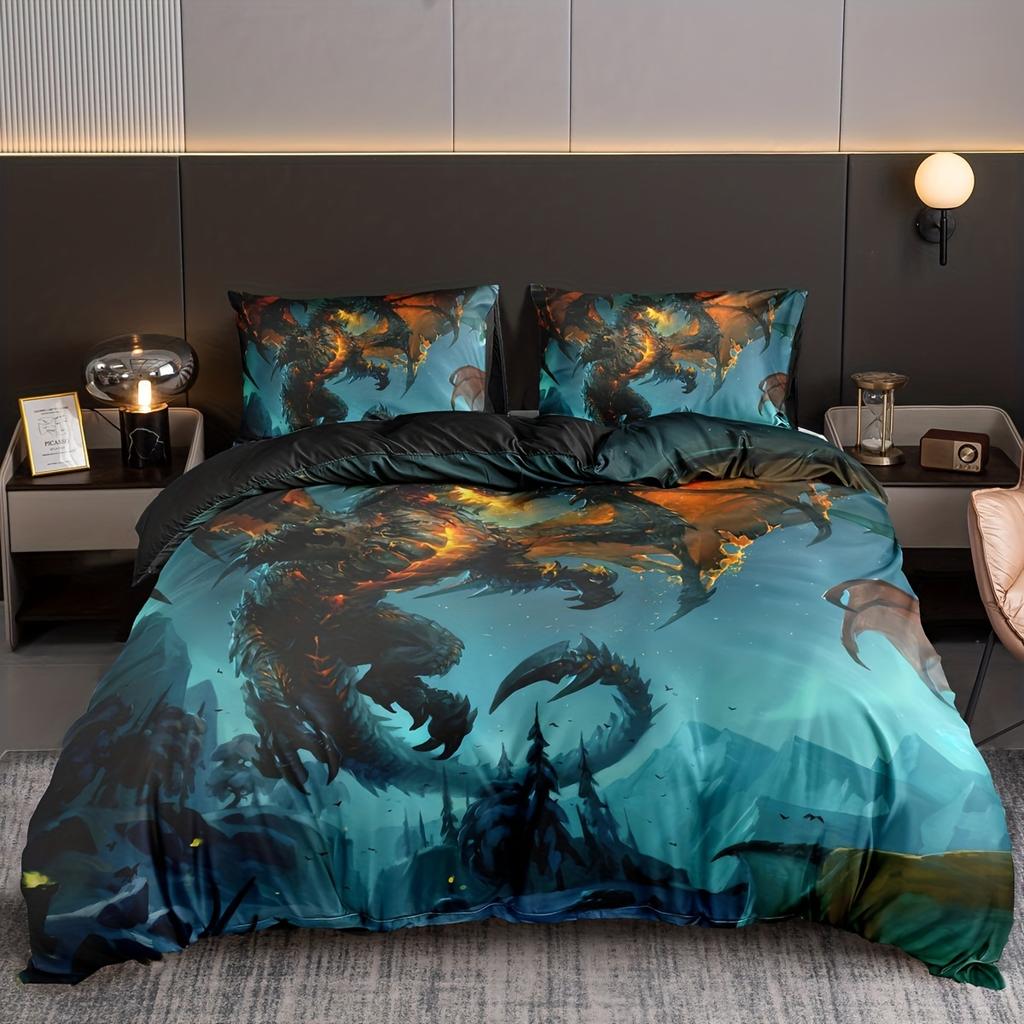 Fashion Novel Duvet Cover Set Flying Dragon Print Bedding Set Soft Comfortable Washable Microfiber Duvet Cover For Bedroom