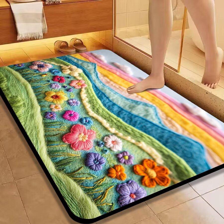 WTEMPO Home entrance Door Mat 3D Rainbow Flower Carpet Bathroom Toilet Non Slip Foot Mat