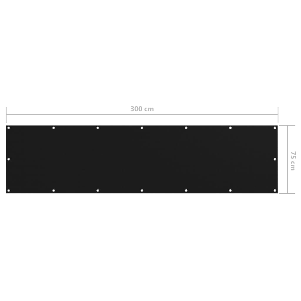 Balcony Privacy Screen Black 75 x 300 cm Oxford Fabric