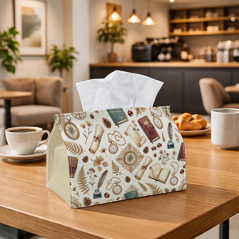 1pc Vintage Travel Tissue Box - Multi-functional Napkin Dispenser, Two Sizes Available Made of Durable Polyester, Decorated with Compass Book Map, Sui
