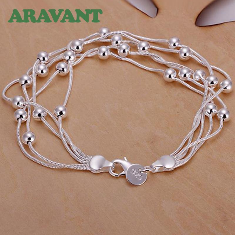 925 Серебряный гладкий браслет из бисера, набор браслетов для женщин, модные украшения
