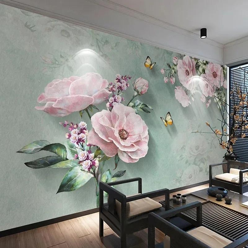 Фотообои Европейский ретро 3d роза цветок бабочка фреска гостиная спальня украшение дома обои