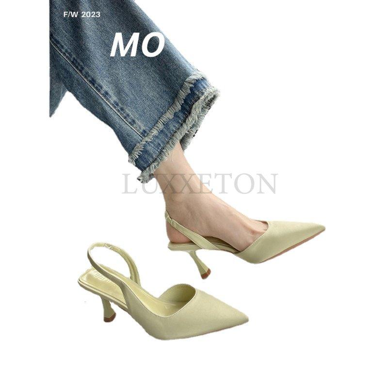 Женские тонкие босоножки на среднем каблуке, модное платье с острым носком, женская обувь, летние новые туфли-лодочки для вечеринок с открытой пяткой, женские тапочки, дизайнер
