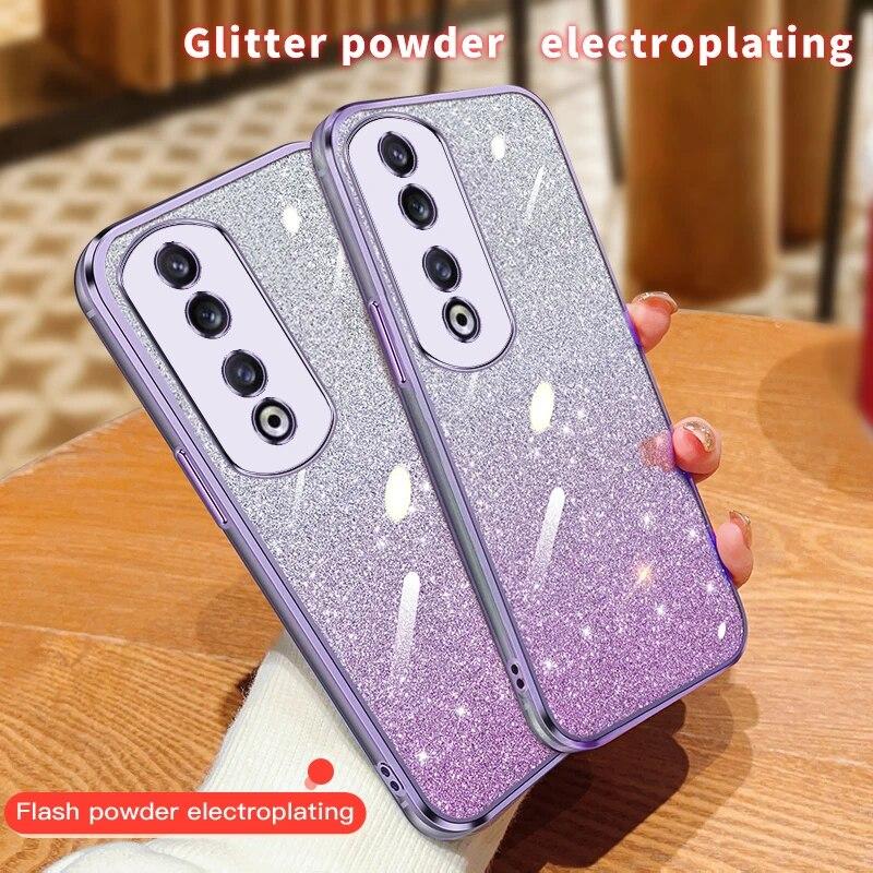 Fashion Plating Gradient Glitter Case For Huawei Honor 100 90 80 Pro 70 60 SE 50 9X X50 X50i X40 X30 X20 X9A Silicone Back Cover