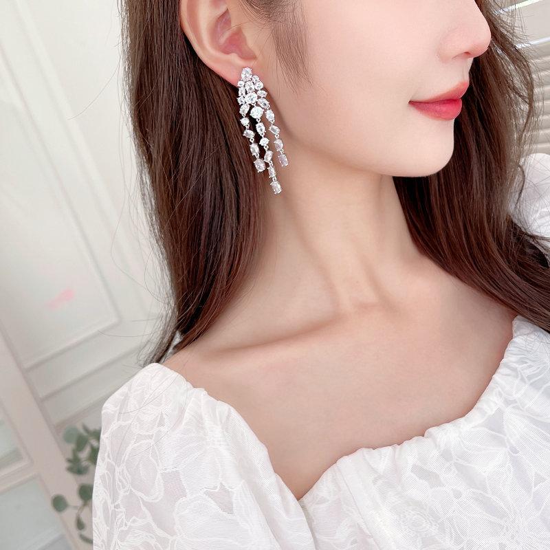 Легкие роскошные модные серьги высокого класса для банкета, вечернего платья, свадебного платья с длинными модифицированными серьгами с бахромой на лице
