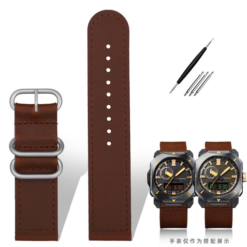 Для ремешка часов Casio PRW6900Y/6800 Кожаный ремешок PRW-60Y/50Y Ретро Винтажный Браслет из Воловьей Кожи Ремешок для Часов Черный Коричневый 23 мм