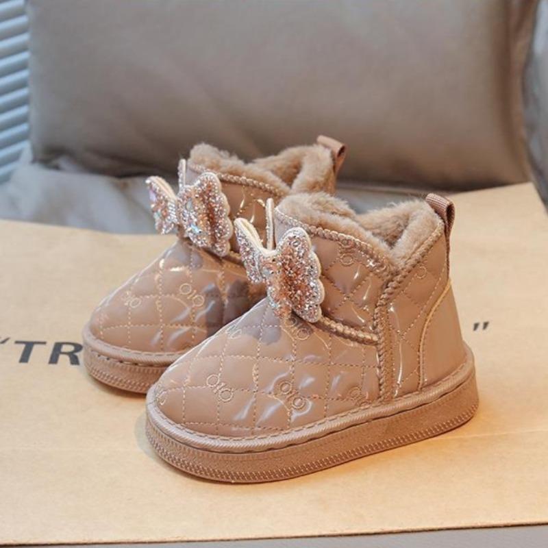 Теплые девичьи ботинки-принцессы для снега, зимние флисовые и утепленные хлопковые ботинки, детские нескользящие ботинки на толстой подошве