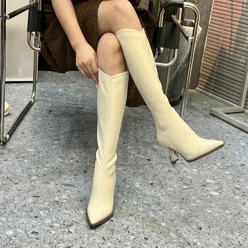 Мода остроносые женские сапоги до колена модные элегантные танцевальные туфли для выпускного вечера на высоком каблуке женские современные длинные сапоги