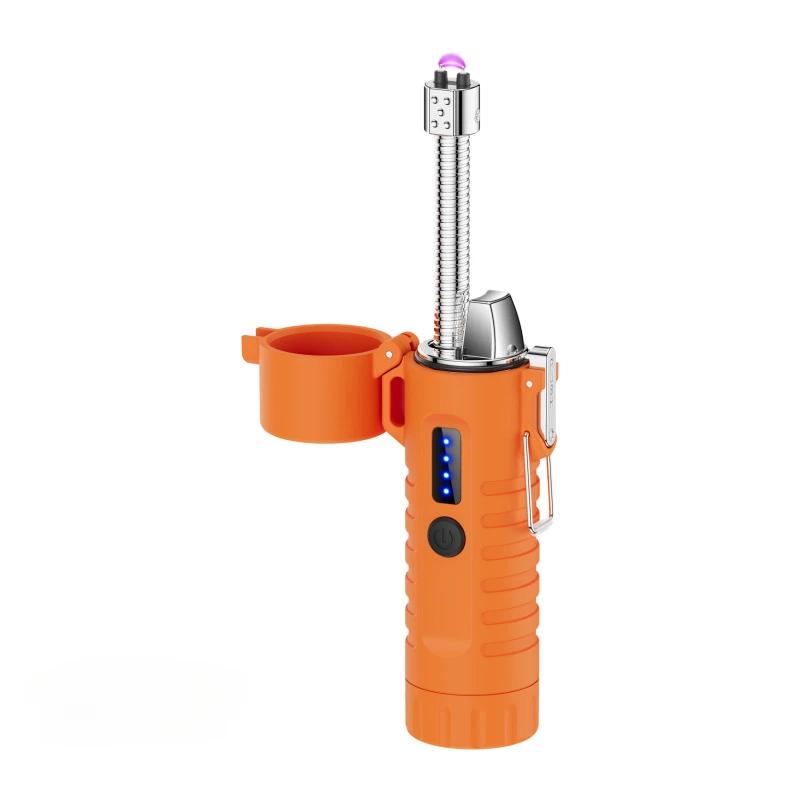 Metal Windproof Waterproof Pulse Dual Arc Type C Rapid Charge Electronic Lighter with Strong Light Flashlight Outdoor Lighters