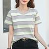 Женская летняя новая полосатая футболка с квадратными плечами и короткими рукавами, свободные короткие рукава, модные топы для маленьких людей, уменьшающие возраст