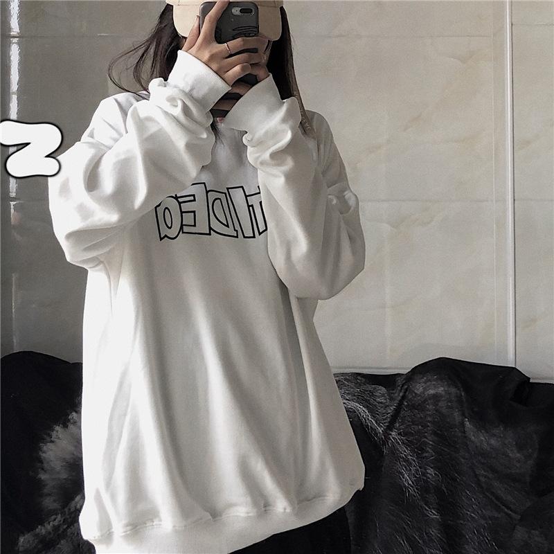 Autumn New Loose Letter Printed Round Neck Long-sleeved Sweatshirt for Female Students Thin Coat Clothes for Women