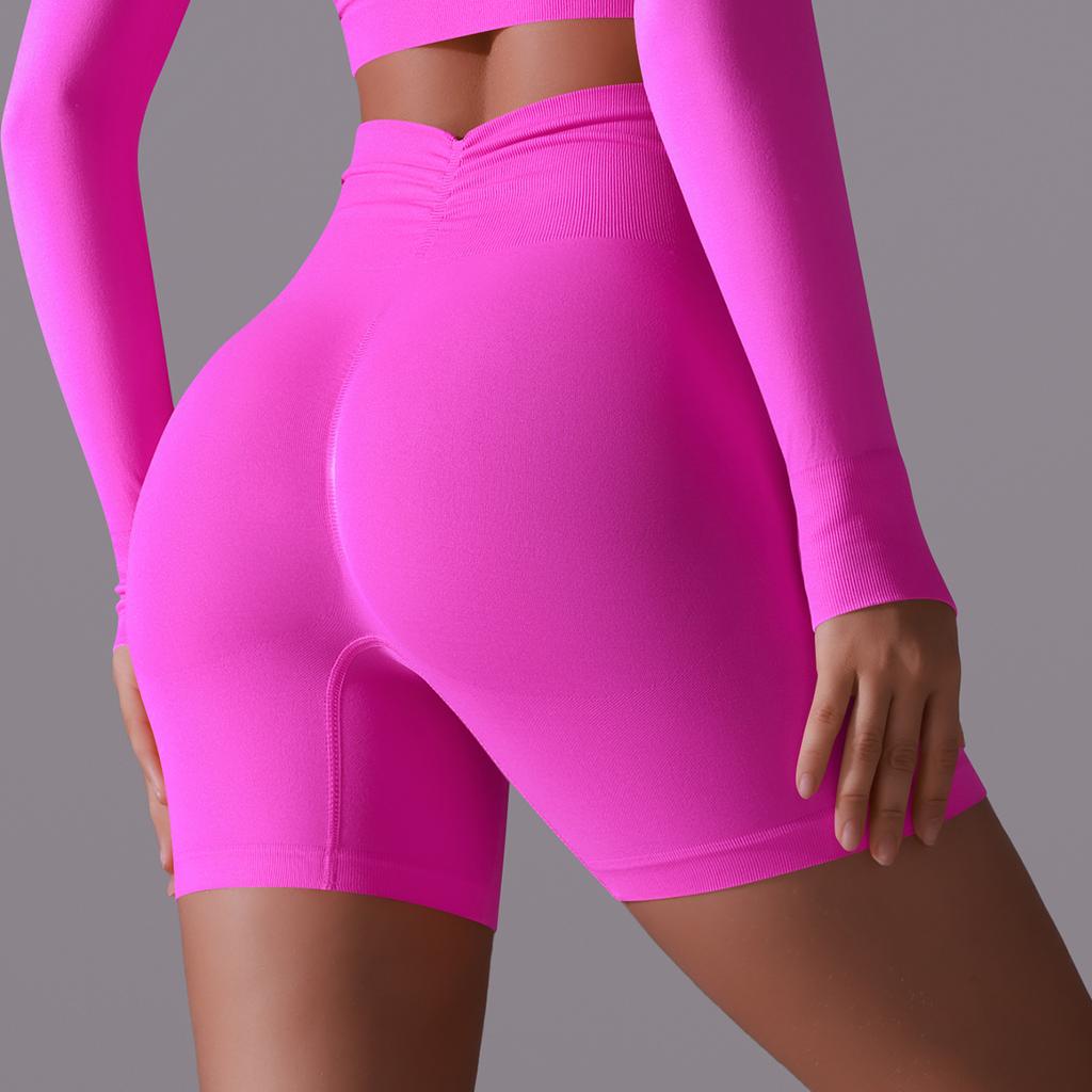 Женские бесшовные спортивные шорты с высокой талией, шорты для тренировок в тренажерном зале, шорты персикового цвета для фитнеса, йоги, леггинсы
