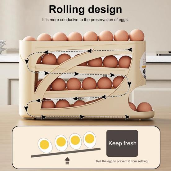 Многоуровневый стеллаж для хранения яиц в холодильнике, большая вместимость, автоматический, экономящий место, лоток для яиц в холодильнике