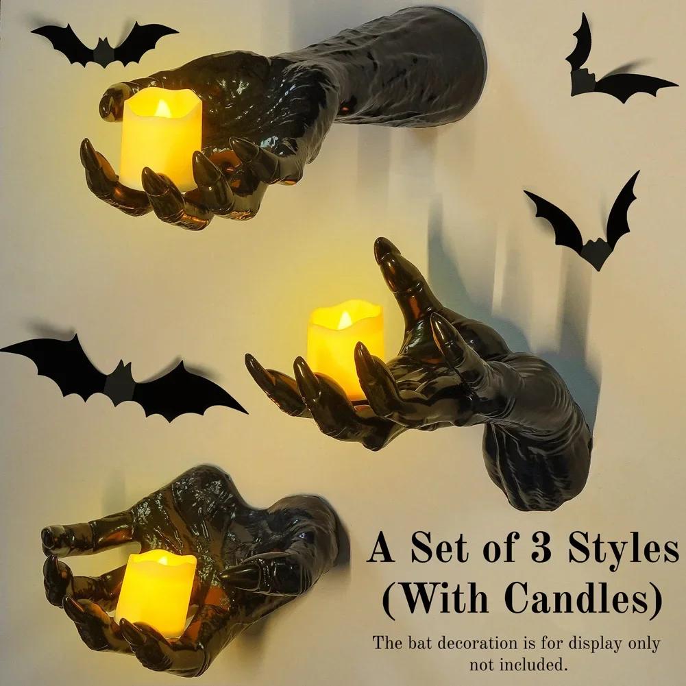 Gothic Wall Decoration To Place Candles Halloween Christmas Decorations Wall Mounted Creepy Hands Life-Size Horror Hands