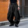 Мужские свободные повседневные мешковатые брюки с высокой талией на молнии и пуговицах, длинные брюки