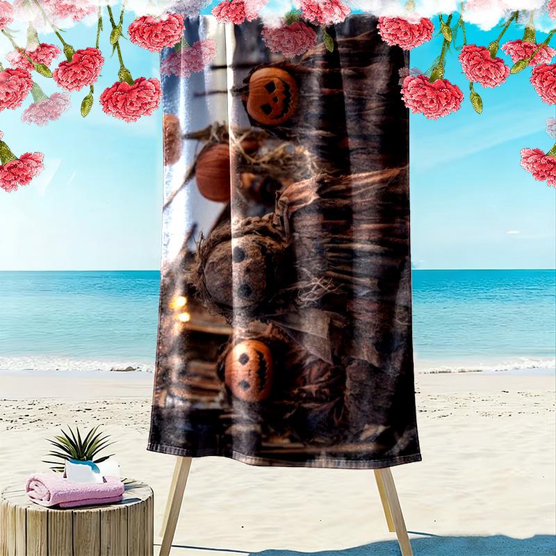 Halloween Scarecrow Pumpkin Print Beach Towel, Spooky Horror Quick‑Dry Towel for Beach Pool Travel