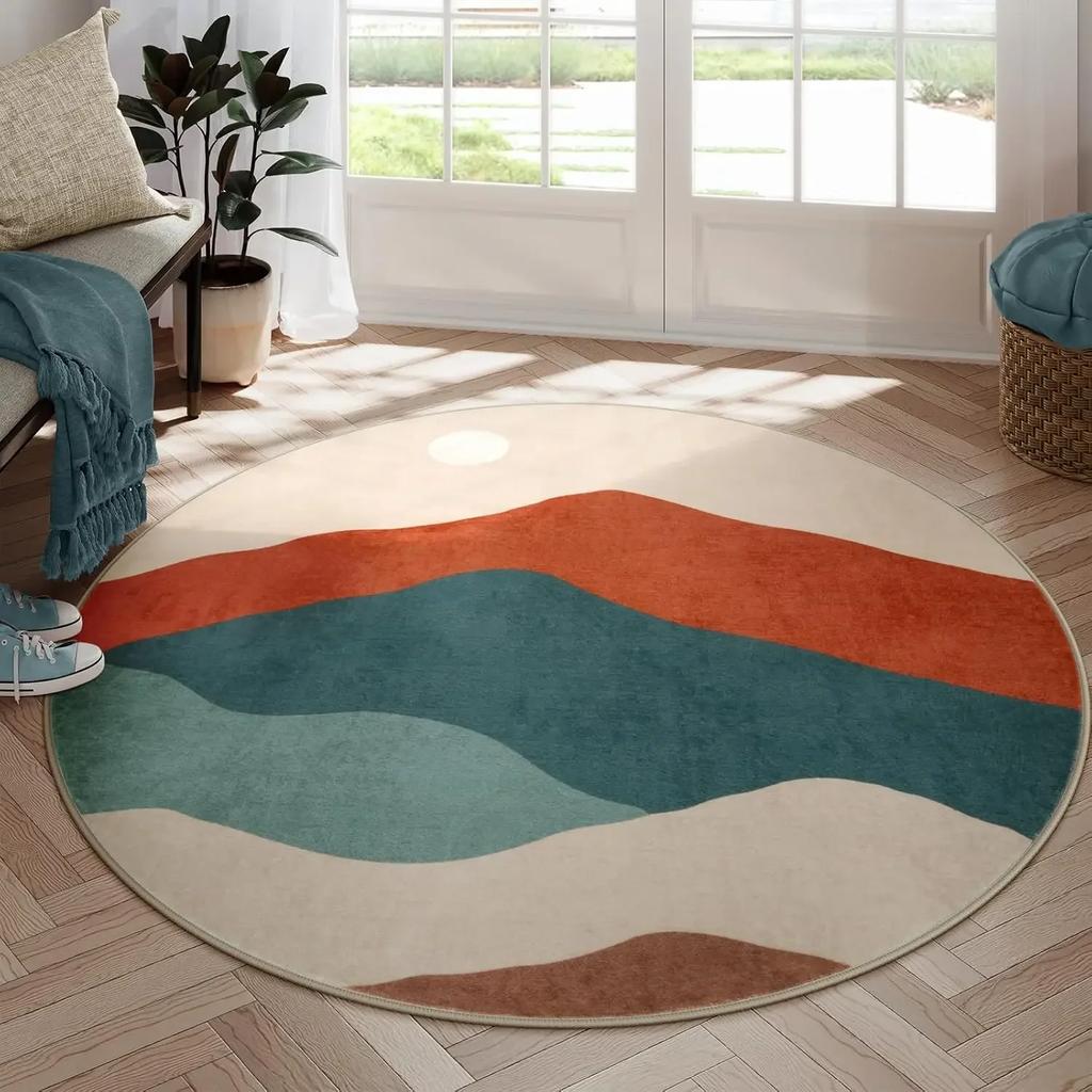 Круглый ковер для спальни, Мягкий ковер круглой формы, Имитация кашемира, Ковер в стиле бохо, Моющийся ковер для класса, для декора гостиной