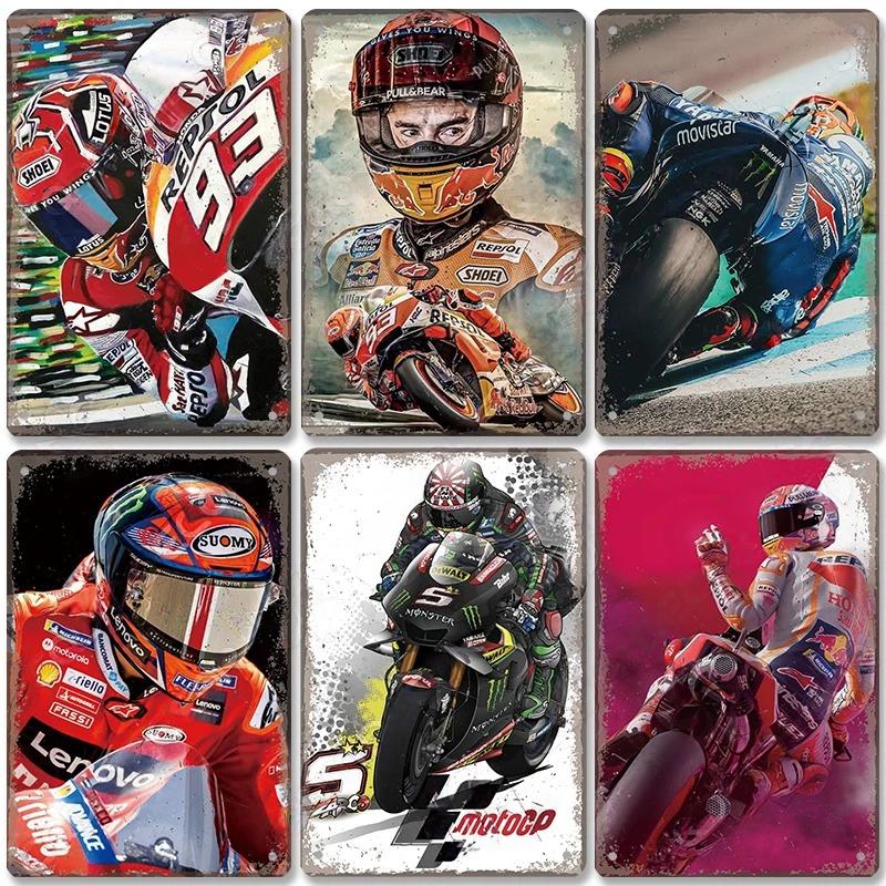 Хисун Металлическая табличка Винтажная Мотогонщик MotoGP Металлическая жестяная табличка Ретро Мотоциклетные гонки Железная живопись Настенное искусство Классический Мотоциклист Декоративная табличка f