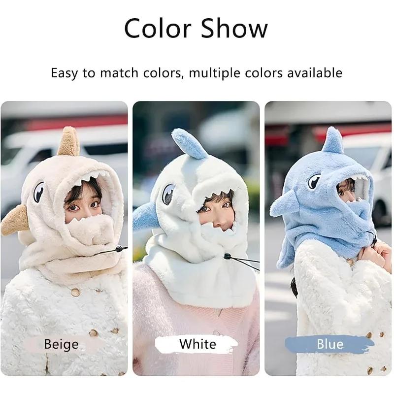 Шапка-бини с рисунком акулы и маской, теплая зимняя утепленная защита ушей, зимняя теплая ветрозащитная маска для лица с капюшоном, ветрозащитная