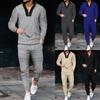Waffle Long-Sleeved Splicing Stand Collar Suit Casual Zipper Casual Sports Suit Men
