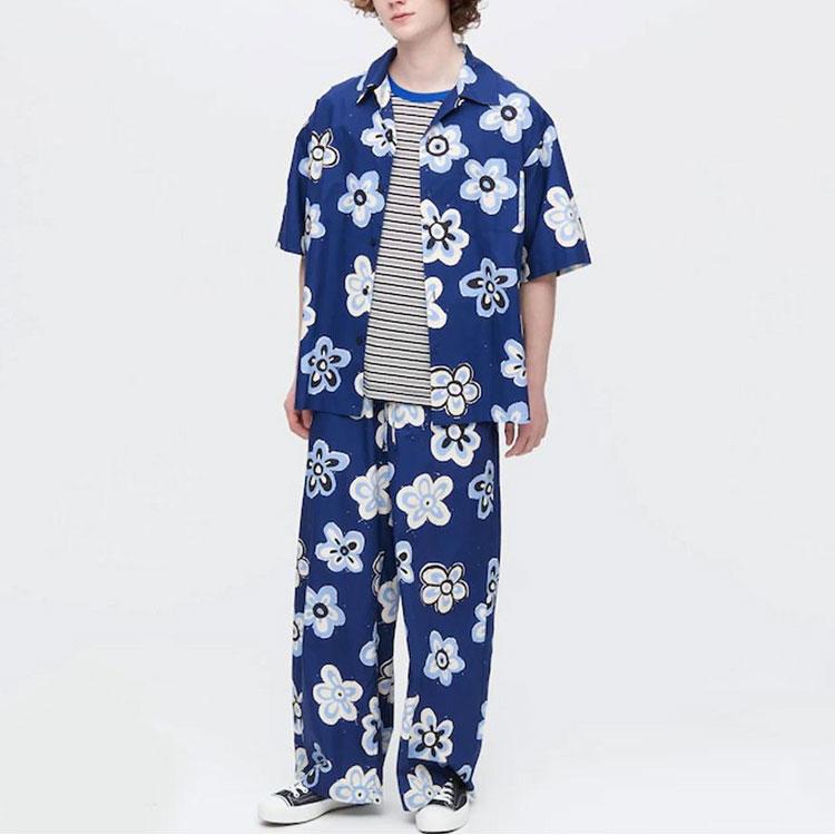 Uniqlo X MARNI Рубашка с коротким рукавом с цветочным принтом Мужские рубашки Темно-синий 449637-68