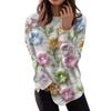 Women's Fashion Casual Long Sleeve Floral Textured Print Round Neck Top