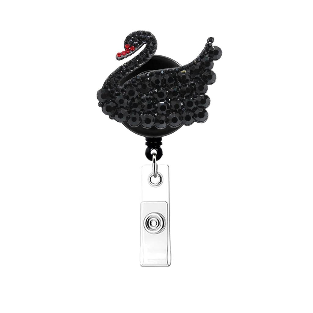 Swan Rhinestone Badge Holder Reliable Swivel Alligator Clip Retractable Badge Reel Convenient Id Holder Reel For Office