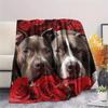 Pitbull and roses,pattern Flannel Blanket, High quality Comfortable for All Seasons, Home Decor, Warmth and Comfort, Perfect for Gifts.