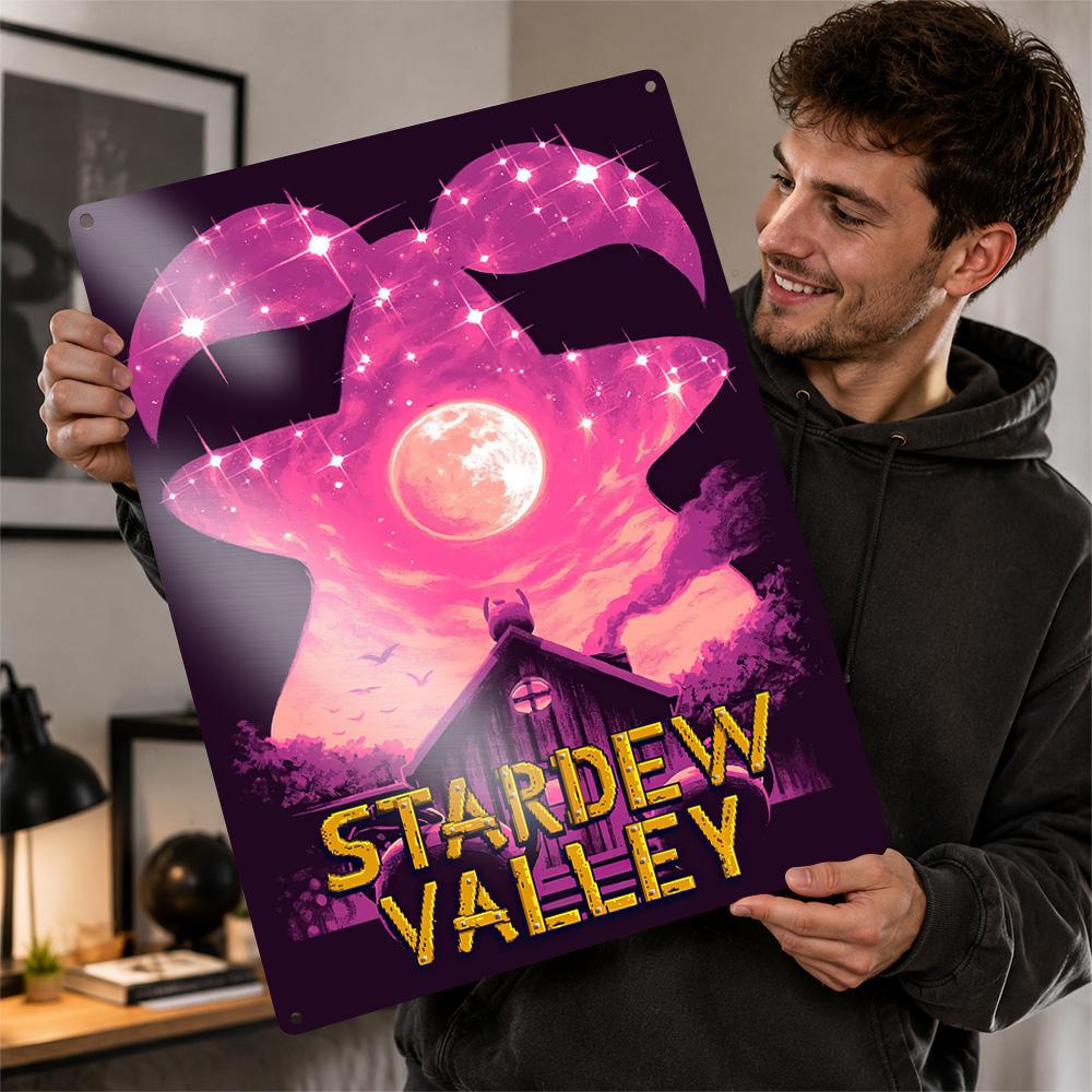 Stardew Valley Night Sky D Texture Printed Poster Custom Vintage Metal Tin Plate Sign for Wall Art Luxury Decoration Home Room