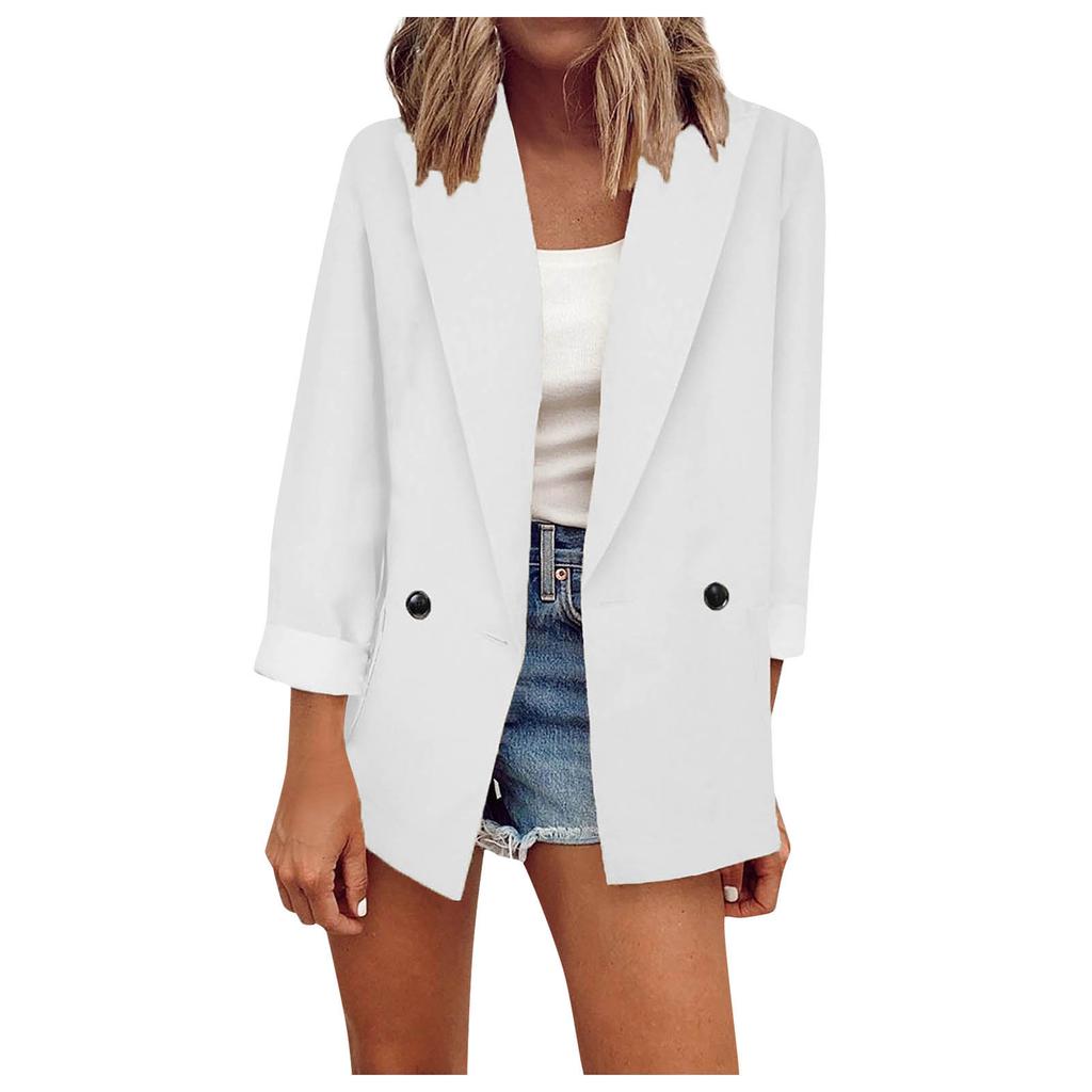 Ladies Long Puff Sleeve Solid Color Pleated Jacket Ladies Cardigan Pocket Casual Jacket