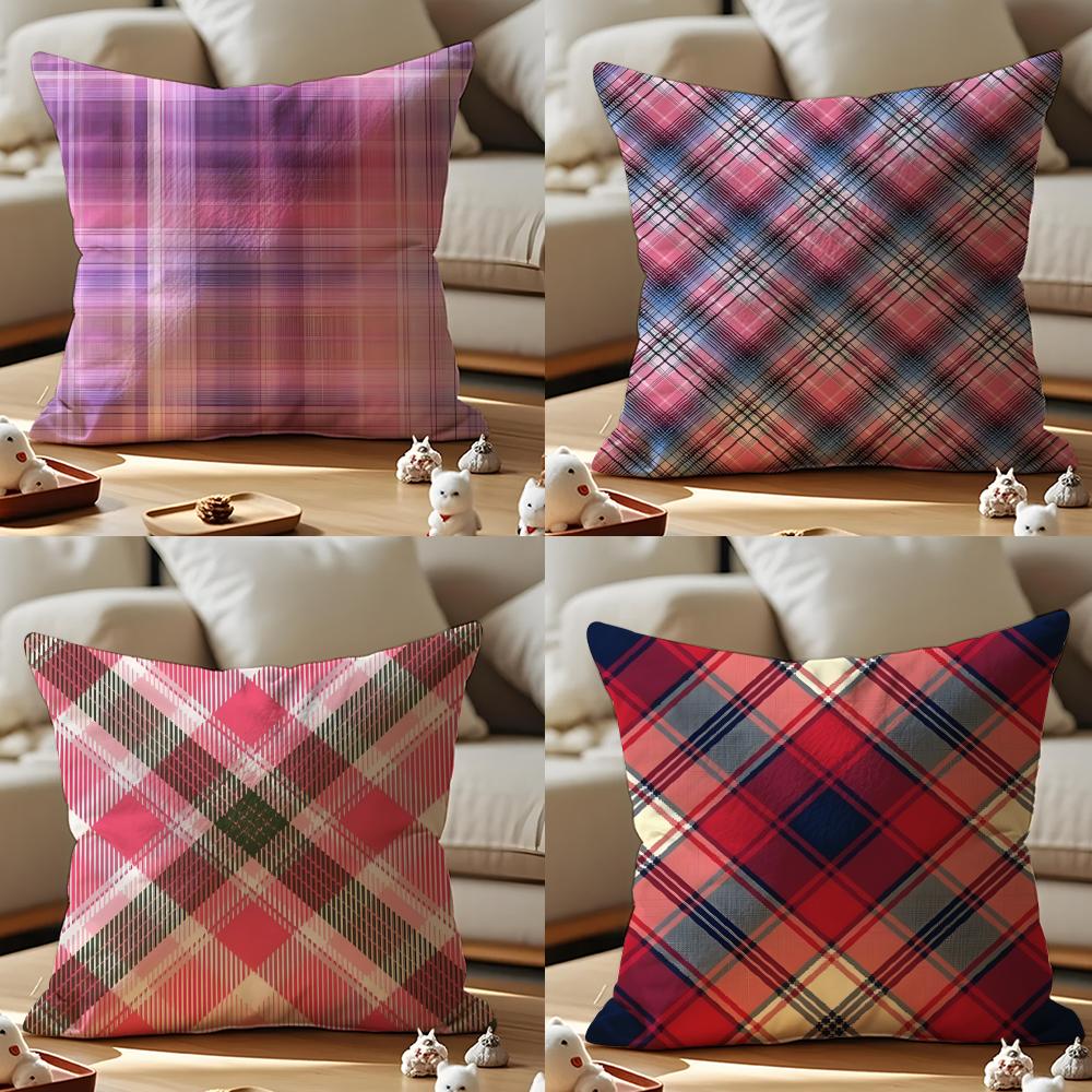 Plaid Texture Cushion Cover Anti-dustmite Pillowcase Invisible Zipper Silky Short Plush Sofa Cushion Cover