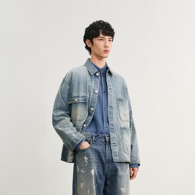 CROQUIS Men's H-Type Lapel Long Sleeve Denim Jacket