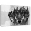 Canvas Print, Black Wolf On Forest and Lake Background Abstract