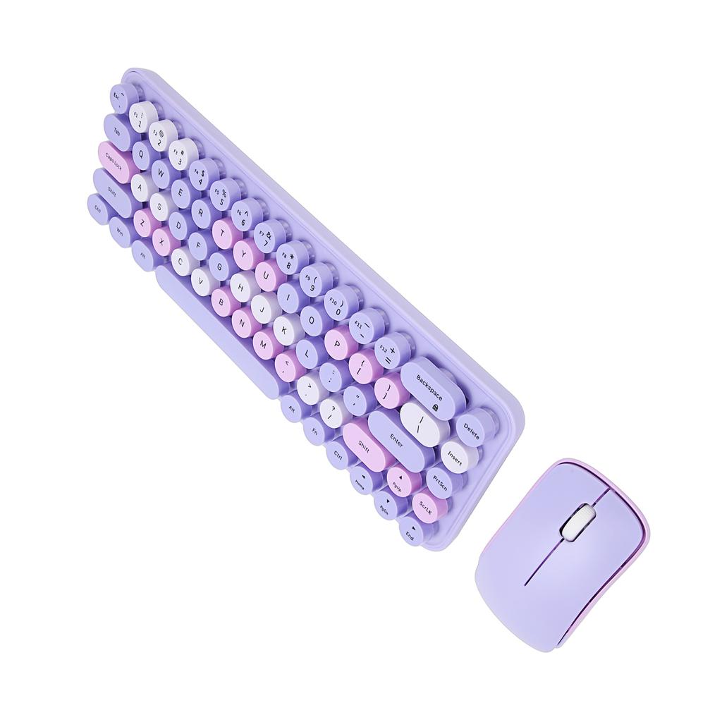 Keyboard Mouse Combo 2.4GHz Wireless Cute Retro 68 Round Keycaps 3 DPI Keyboard and Mouse for