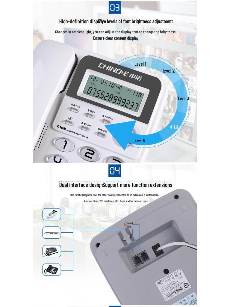 Проводной стационарный телефон Zhongnuo C168 с двумя интерфейсами и АОН, не требующий батареи, для дома или офиса