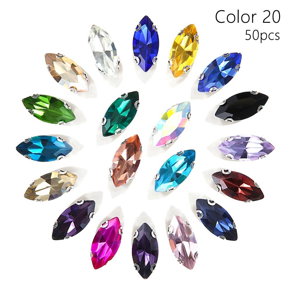 50Pcs/Pack Sew On Glass Crystal Stones With Silver Claw Diamond Beads Ornament  For Needlework