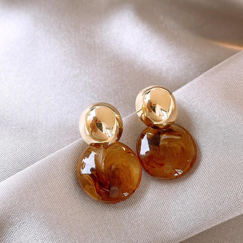 Amber Oval Dangle Earrings for Women Random Stripe Gold Metal Top Drop Earrings Unusual Earrings brincos