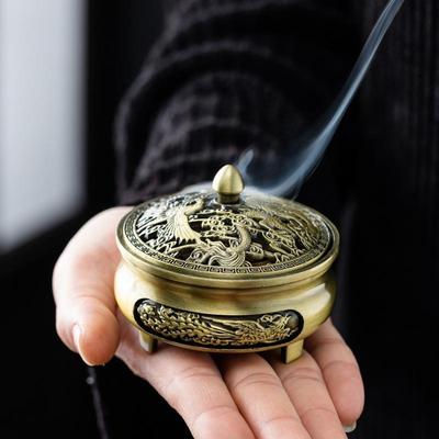 Антикварная золотая тренога резная медная курильница для домашней дзен-чайной церемонии