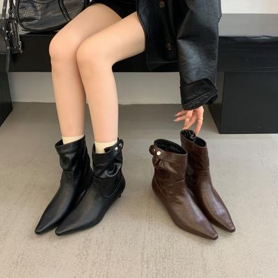 Нишевые ботинки в стиле легкой роскоши и ретро, новая женская обувь осень-зима 2025, женские сапоги из кожи высшего качества для внешней торговли, простые ковбойские сапоги